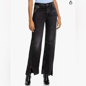 FREE PEOPLE “We The Free” Long Line Slit Straight Leg Black Jeans Denim Size 27
